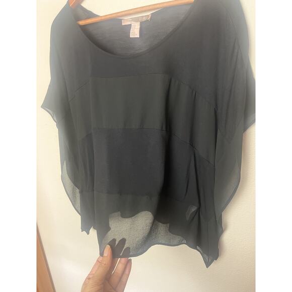 Love 21 Forever 21 Sheer Black Panel Poncho Top Sz Medium Black - Picture 3 of 9